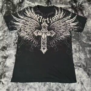 Affliction Black and Gray Winged Cross T-Shirt